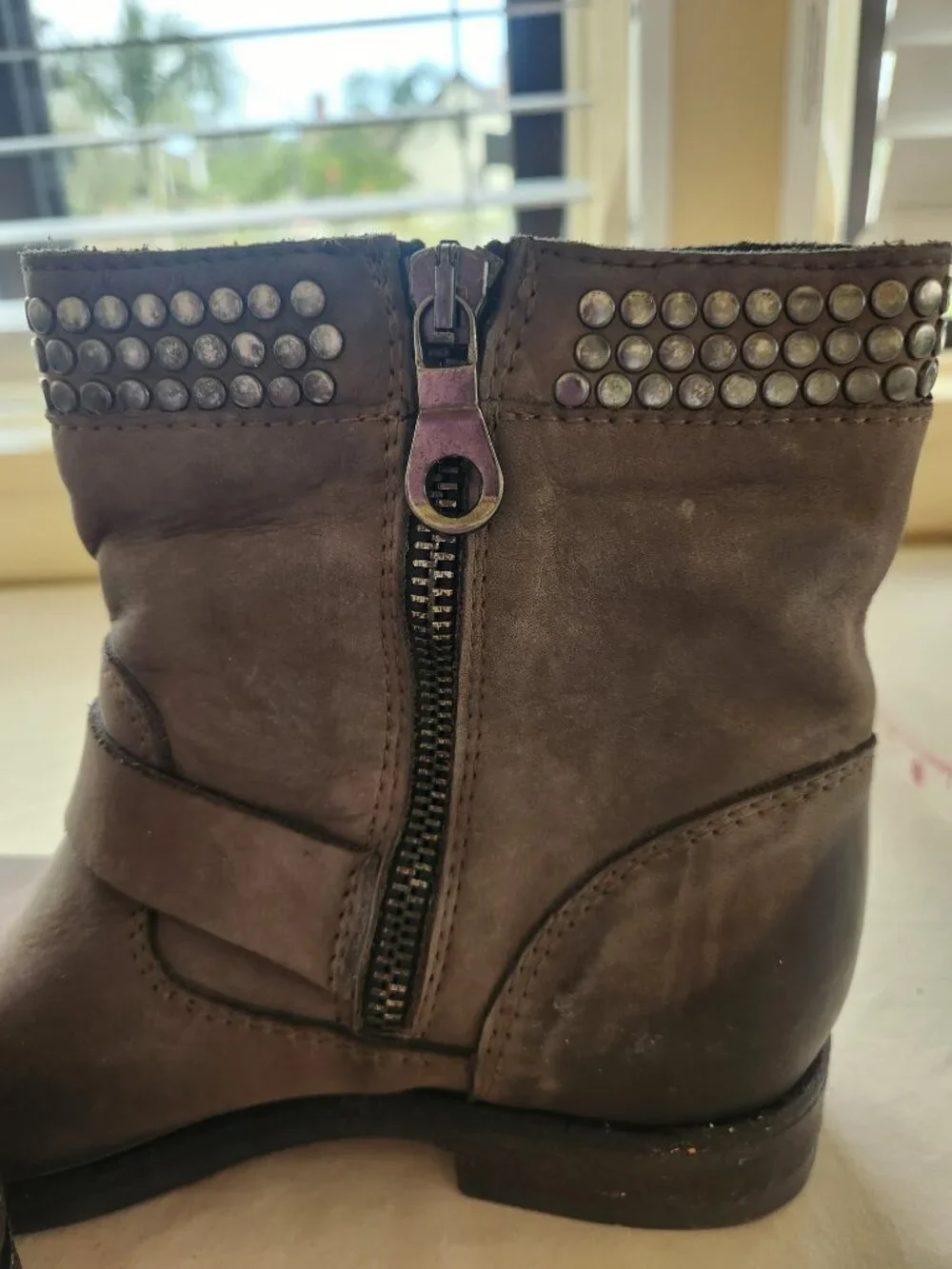 Italian Leather Distressed Ankle Boots Buckle Booties Size 36 / 6